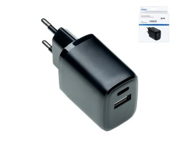 USB C+A lādētājs/ barošanas bloks 20 W, PD, balts, Power Delivery kaste, melns, DINIC kaste